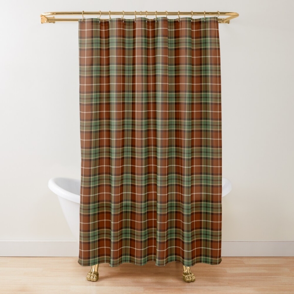 Muted red and green rustic plaid shower curtain