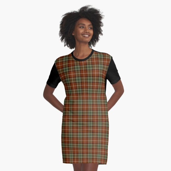 Muted red and green rustic plaid tee shirt dress