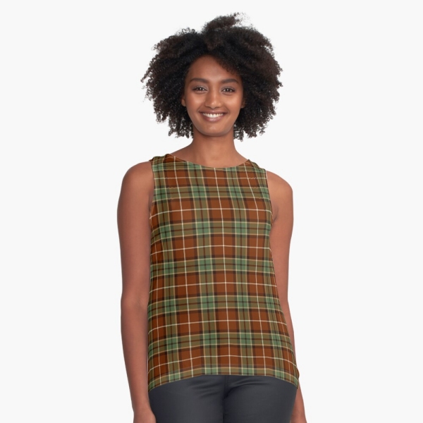 Muted red and green rustic plaid sleeveless top