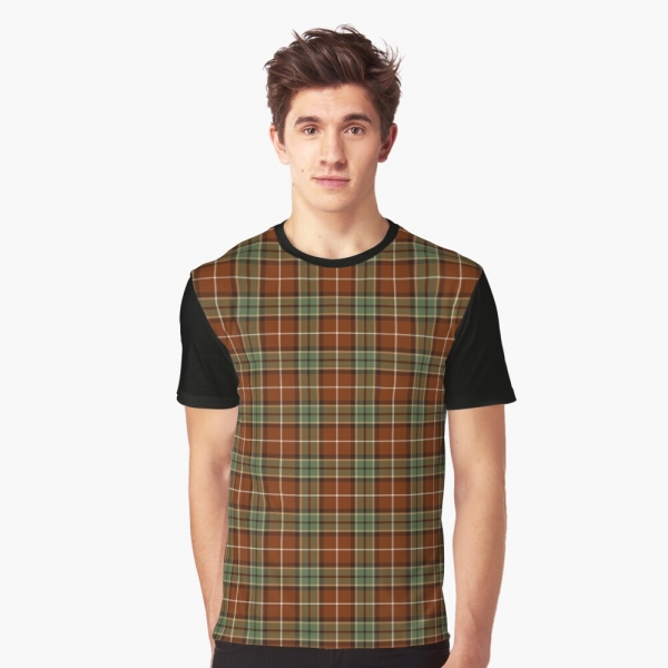 Muted red and green rustic plaid tee shirt