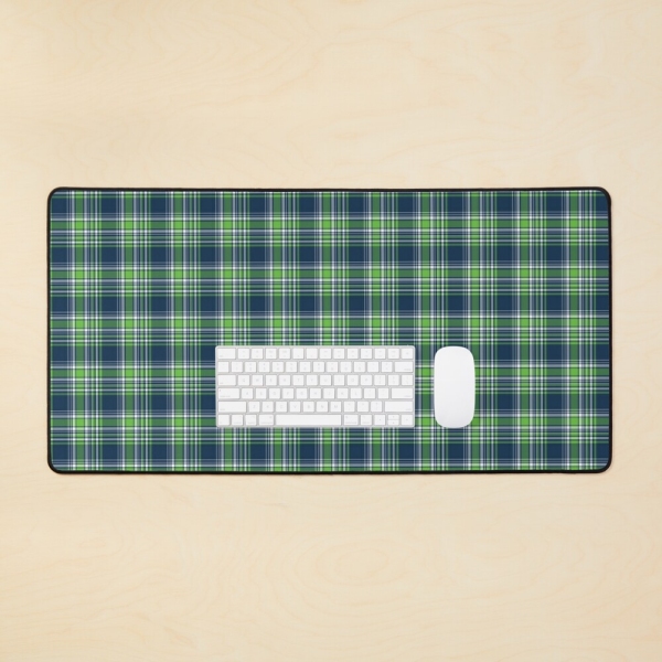 Blue and Bright Green Sporty Plaid Desk Mat