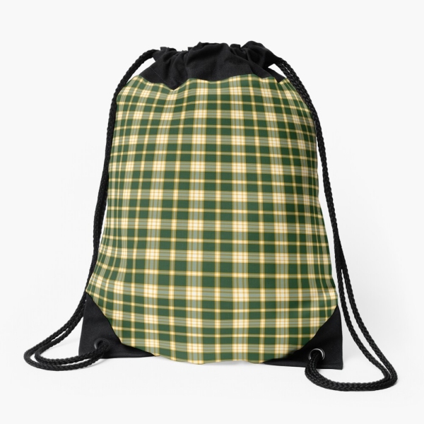 Dark green and yellow gold sporty plaid drawstring bag