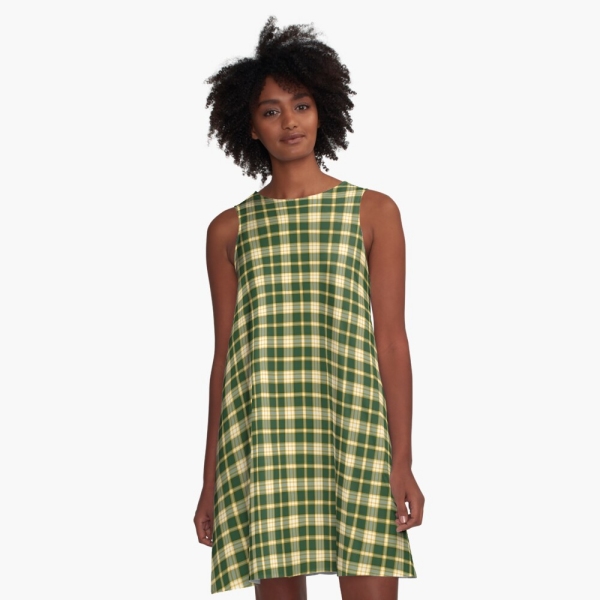 Dark Green and Yellow Gold Sporty Plaid Dress
