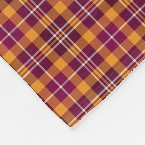 Maroon and orange sporty plaid fleece blanket