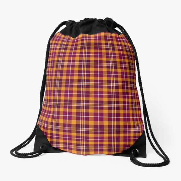 Maroon and orange sporty plaid drawstring bag