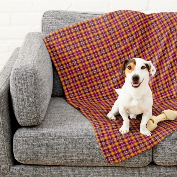 Maroon and orange sporty plaid pet blanket