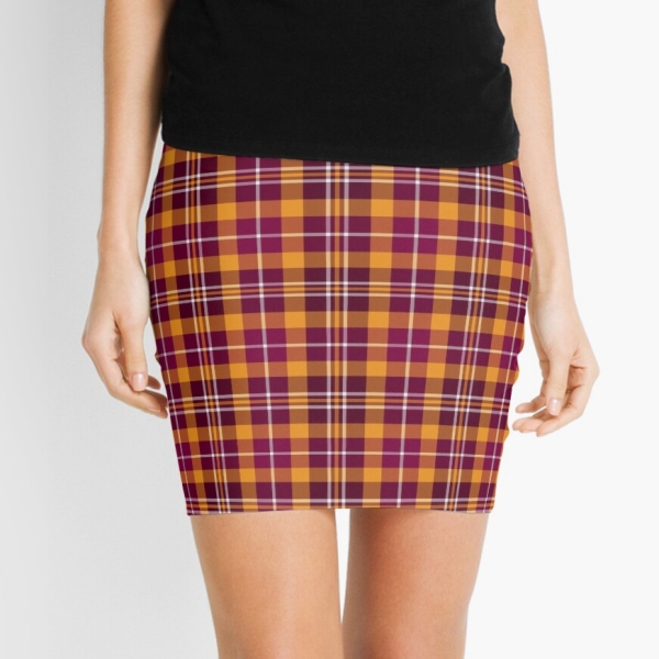 Maroon and orange sporty plaid mini skirt