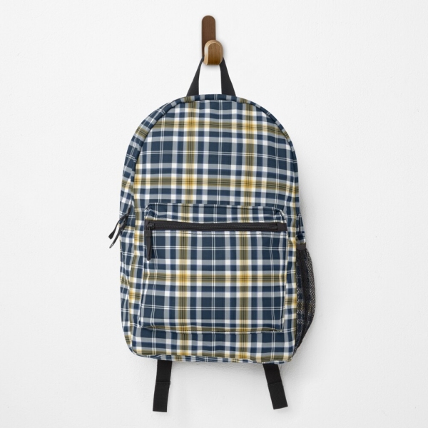 Navy blue and yellow gold sporty plaid backpack