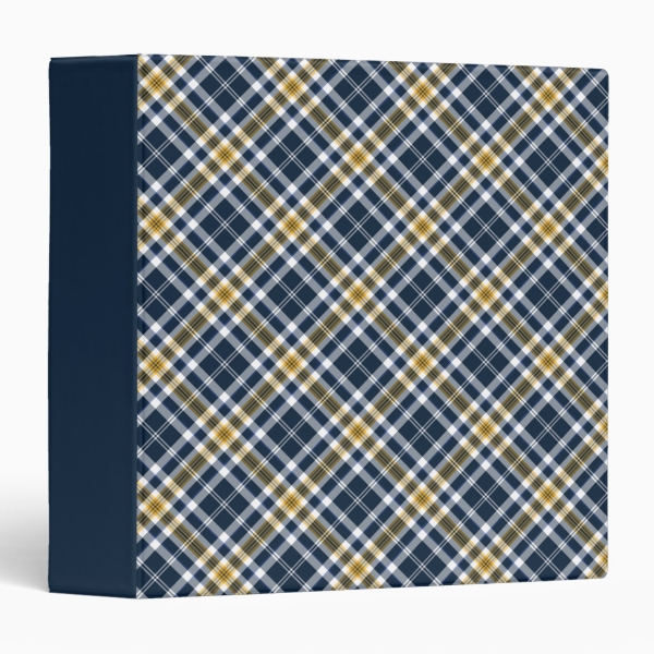 Navy blue and yellow gold sporty plaid 3-ring binder