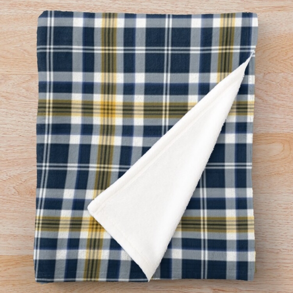 Navy blue and yellow gold sporty plaid fleece throw blanket