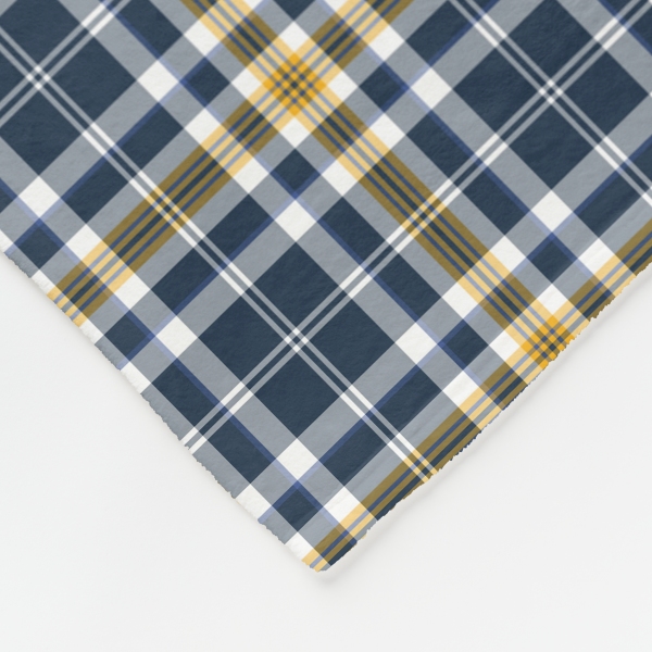 Navy blue and yellow gold sporty plaid fleece blanket