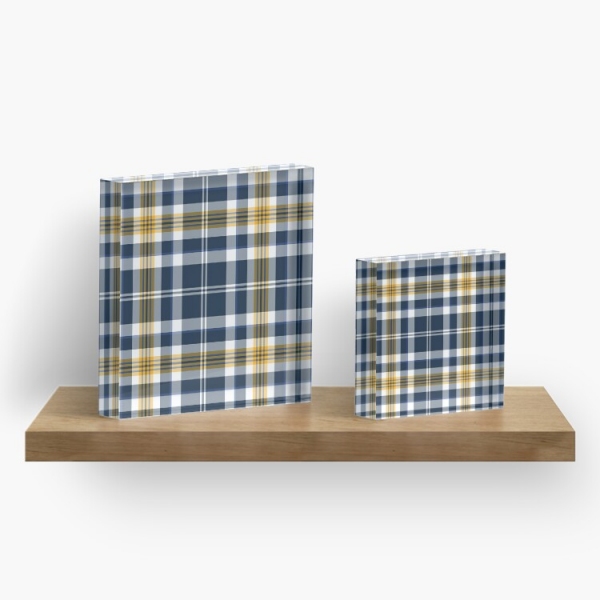 Navy blue and yellow gold sporty plaid acrylic block