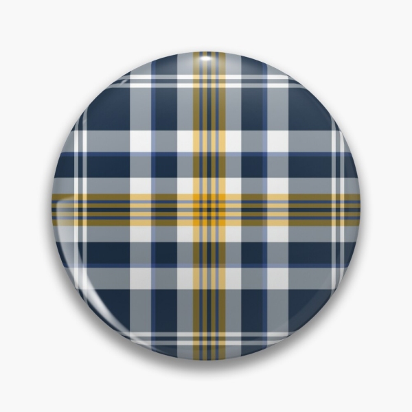 Navy blue and yellow gold sporty plaid pinback button