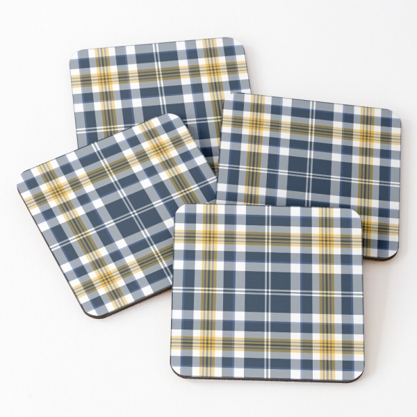 Navy blue and yellow gold sporty plaid beverage coasters