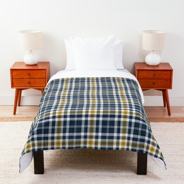 Navy blue and yellow gold sporty plaid comforter