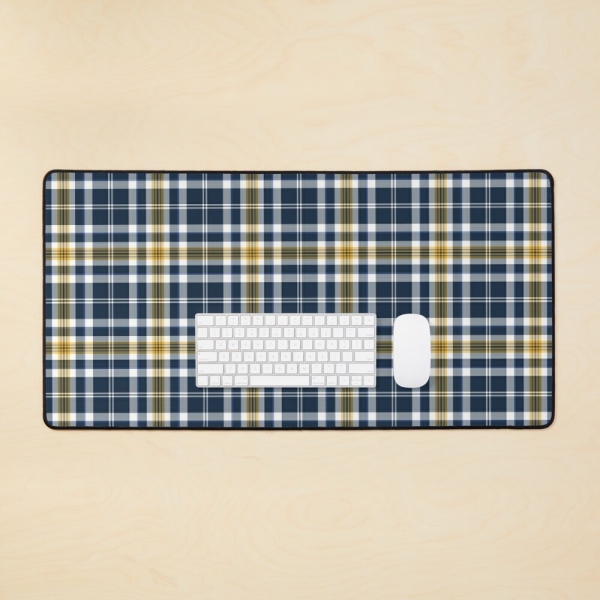 Navy blue and yellow gold sporty plaid desk mat