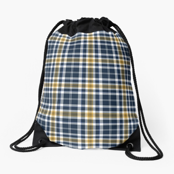 Navy blue and yellow gold sporty plaid drawstring bag