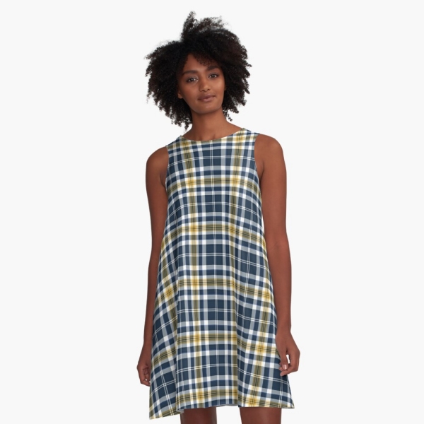 Navy blue and yellow gold sporty plaid a-line dress