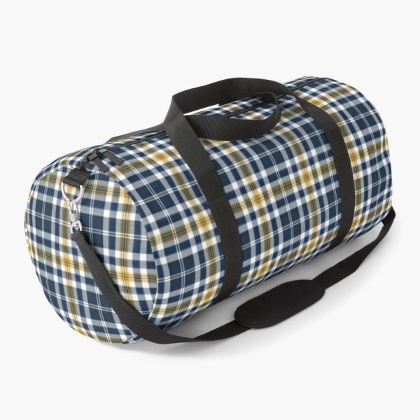 Navy blue and yellow gold sporty plaid duffle bag