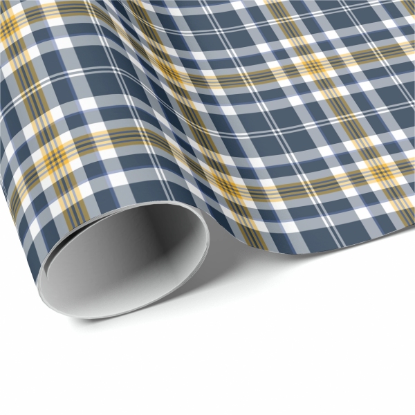 Navy Blue and Yellow Gold Sporty Plaid Wrapping Paper