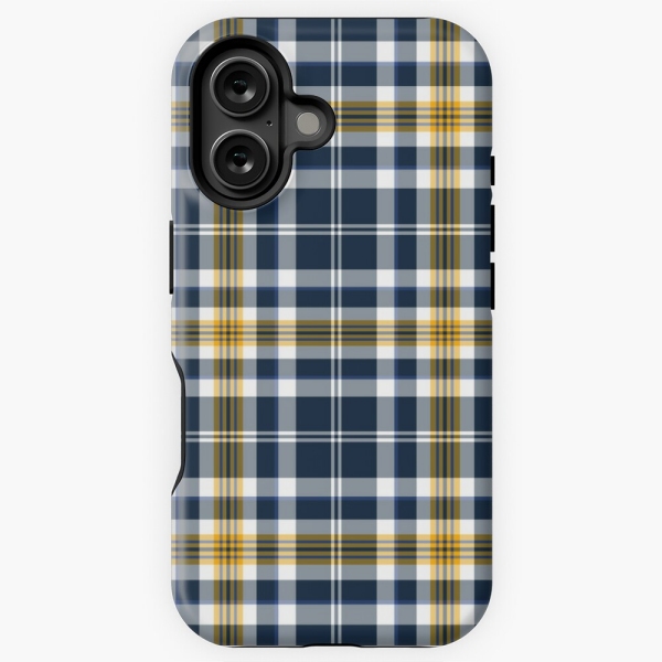 Navy blue and yellow gold sporty plaid iPhone case