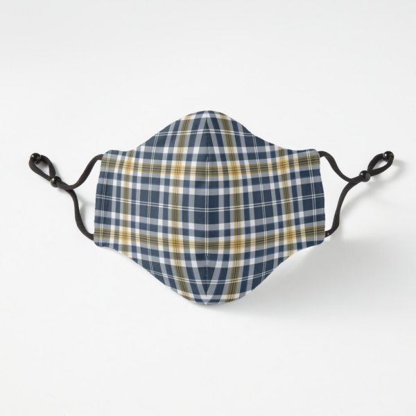 Navy blue and yellow gold sporty plaid fitted face mask