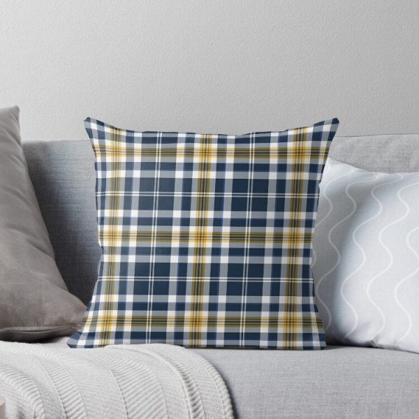 Navy blue and yellow gold sporty plaid throw pillow