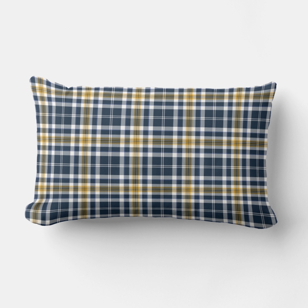 Navy Blue and Yellow Gold Sporty Plaid Pillow