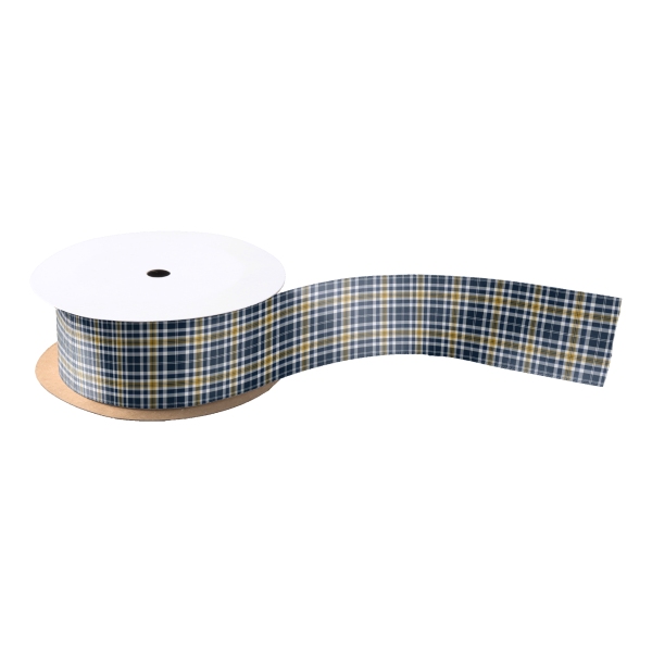 Navy Blue and Yellow Gold Plaid Ribbon