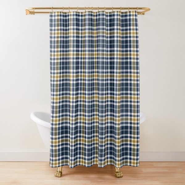 Navy blue and yellow gold sporty plaid shower curtain