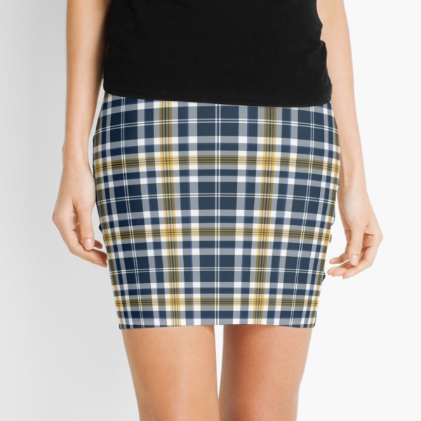 Navy blue and yellow gold sporty plaid mini skirt