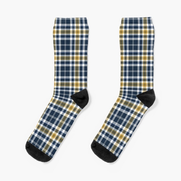 Navy blue and yellow gold sporty plaid socks