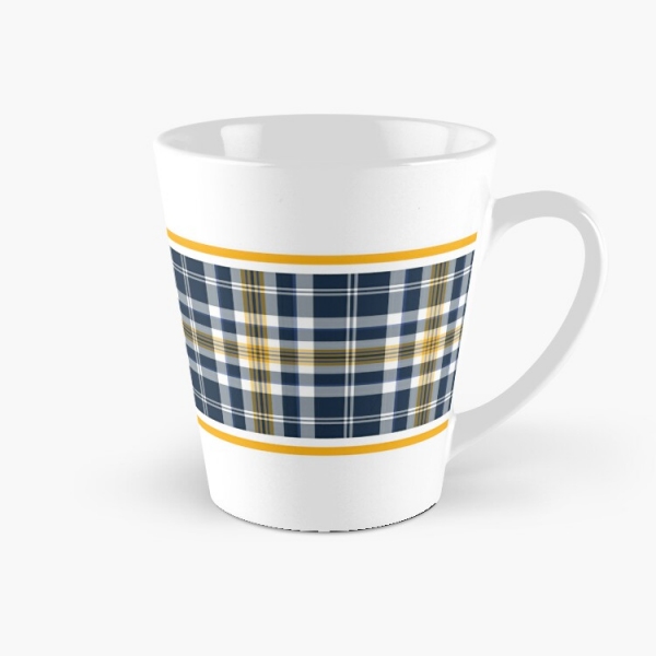 Navy blue and yellow gold sporty plaid tall mug