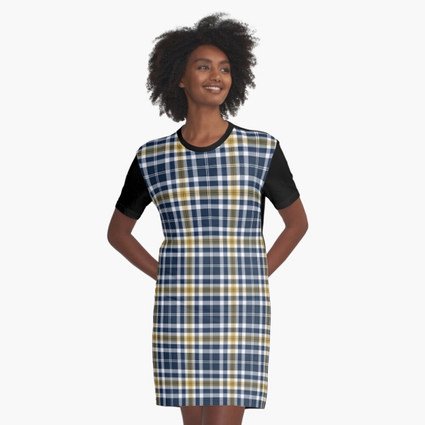 Navy blue and yellow gold sporty plaid tee shirt dress