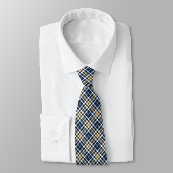 Navy blue and yellow gold sporty plaid tie