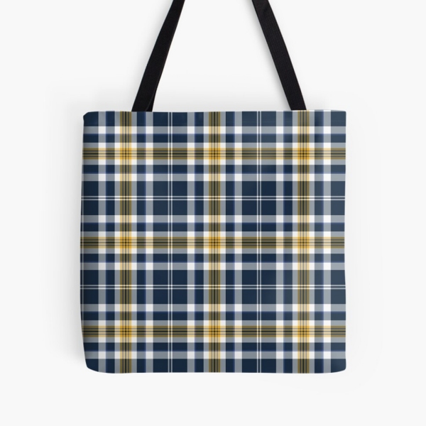 Navy blue and yellow gold sporty plaid tote bag