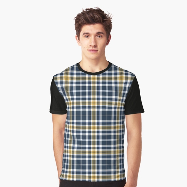 Navy blue and yellow gold sporty plaid tee shirt