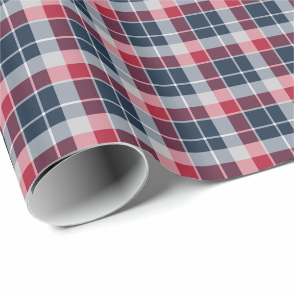 Navy Blue, Red, and Gray Sporty Plaid Wrapping Paper