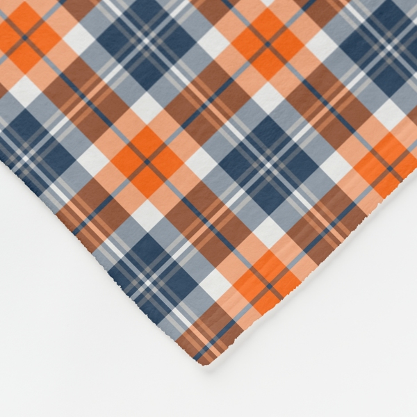 Orange and blue sporty plaid fleece blanket