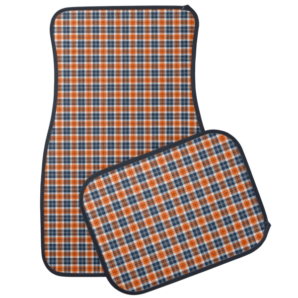 Orange and blue sporty plaid car mats