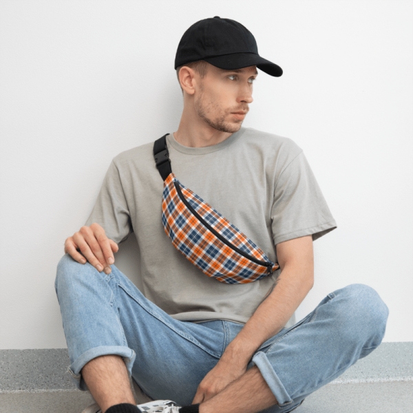 Orange and blue sporty plaid fanny pack