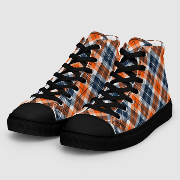 Orange and blue sporty plaid men's black hightop shoes