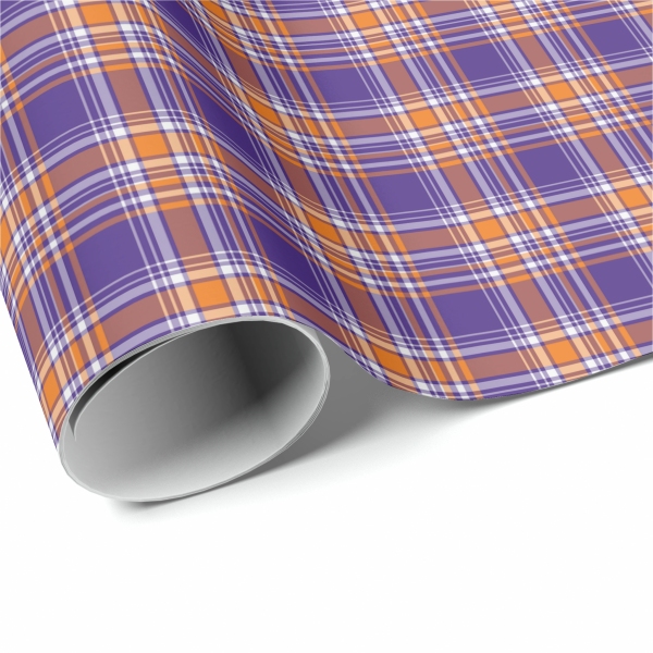 Purple and Orange Sporty Plaid Wrapping Paper