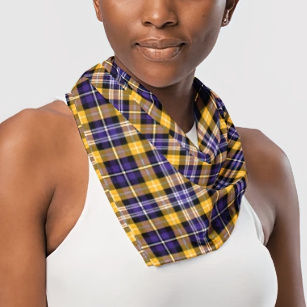 Purple and yellow gold plaid bandana