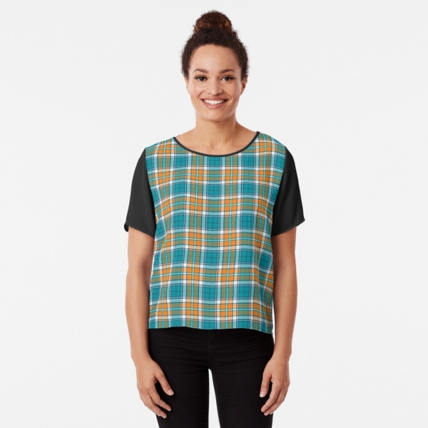 Turquoise and Orange Sporty Plaid Top