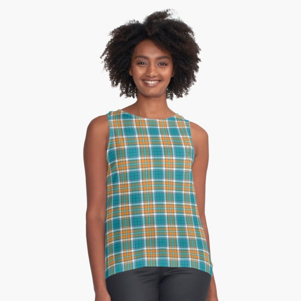 Turquoise and orange sporty plaid sleeveless top