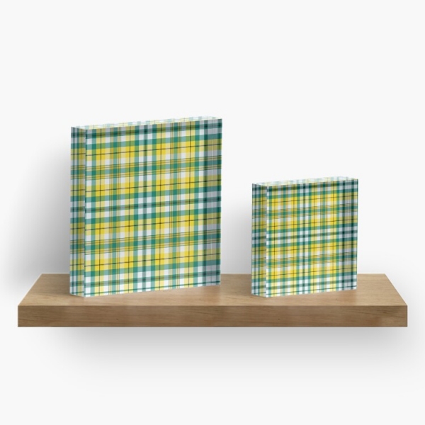 Bright yellow and green sporty plaid acrylic block