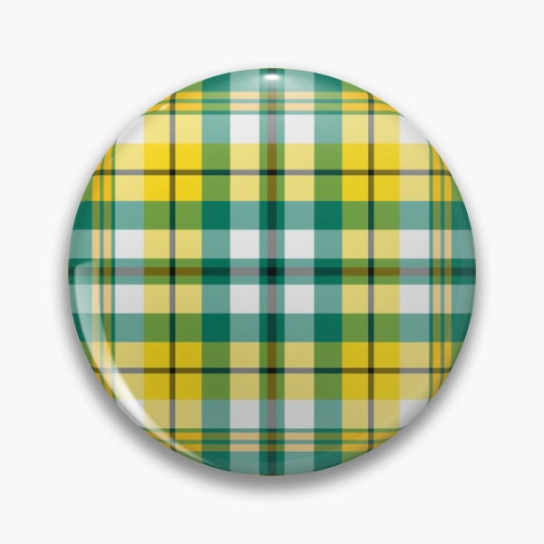 Bright yellow and green sporty plaid pinback button