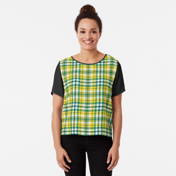 Bright yellow and green sporty plaid chiffon top