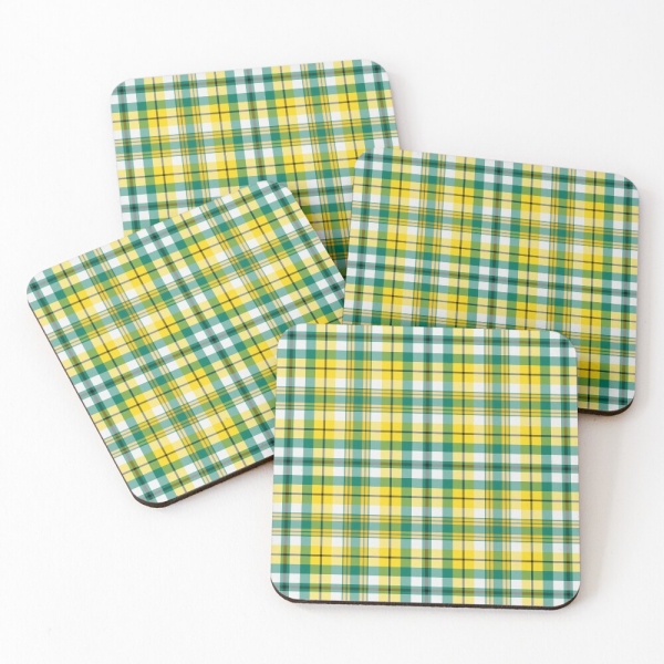 Bright yellow and green sporty plaid beverage coasters